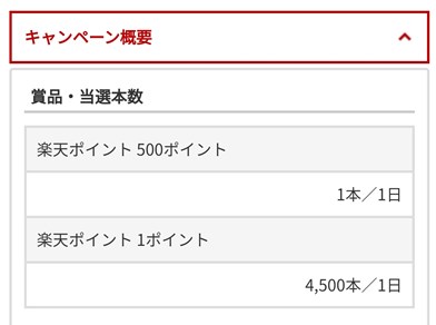 楽天リワードラッキーくじの賞品・当選本数